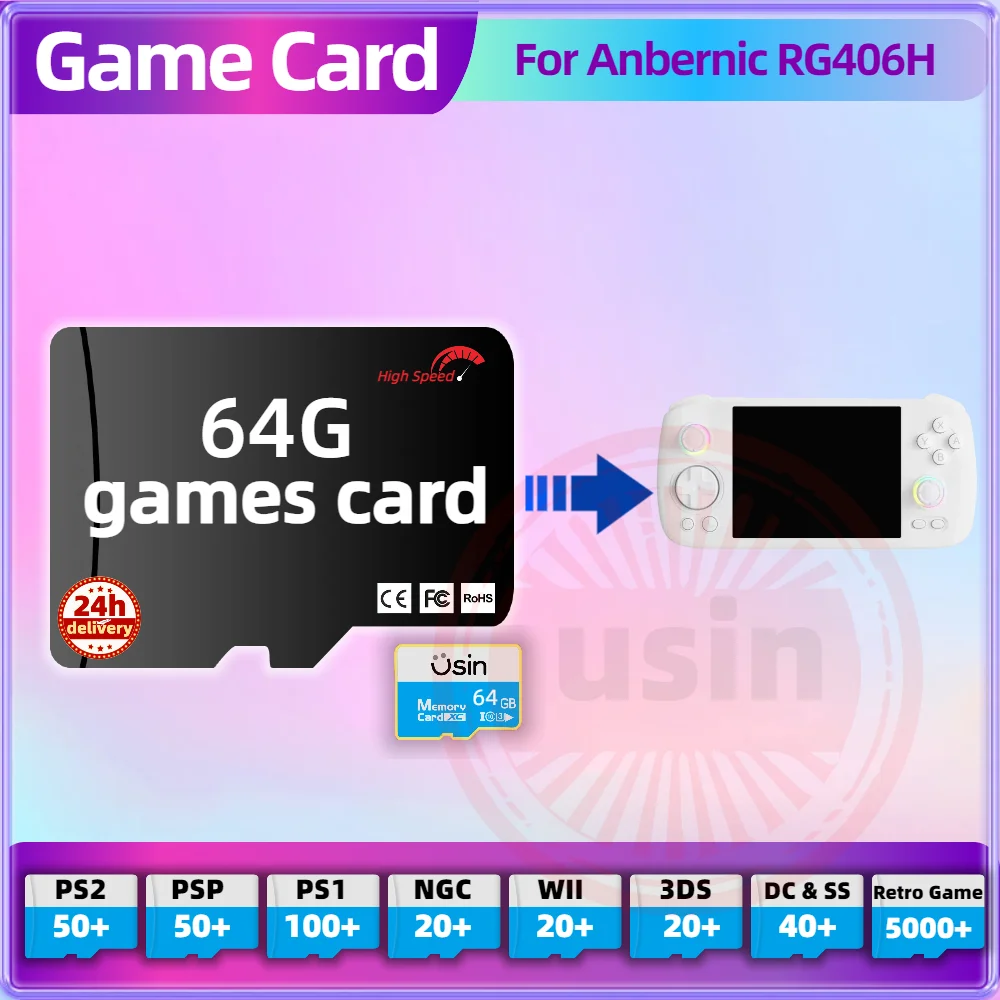 Game Card For Anbernic RG406H RG406V Retro Games PS2 PSP PS1 Android Portable Handheld Gaming TF Memory SD Cards H-speed 64G