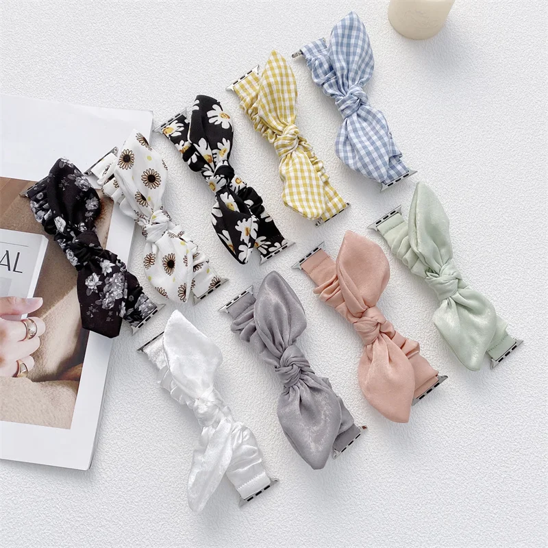 Mode Elastische Dame Armband für apple watch 38/42mm stoff bowknot Strap Für Iwatch band SE7 6 5 4 3 2 1 41mm 45mm 40mm 44mm