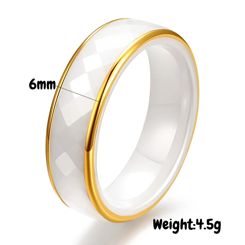 6mm Gold Ceramic Faceted Ring for  Women Fashion Cut Minimalist Couple Rings Bands Comfort Fit Engagement Wedding Bands Jewelry