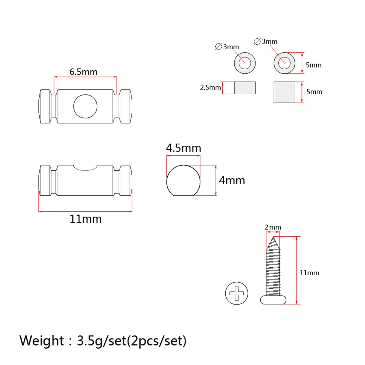 

String Guide Guitar Barrel Type with Spacers and Screws Gold Hardware Firm Robust Construction Portable Installation Easy Setup