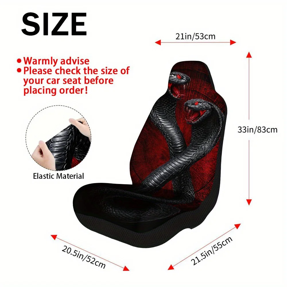 2pcs Fit Car Seat Covers Compatible For Cars, Trucks, Vans & SUVs - Entwined Cobras Snake Print Design, Heavy-Duty Seat Protecto