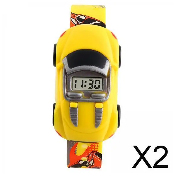 

Детские цифровые часы в форме автомобиля с мультяшным рисунком, водонепроницаемые светодиодные наручные часы с ремешком из ПВХ для подарка и развлечений