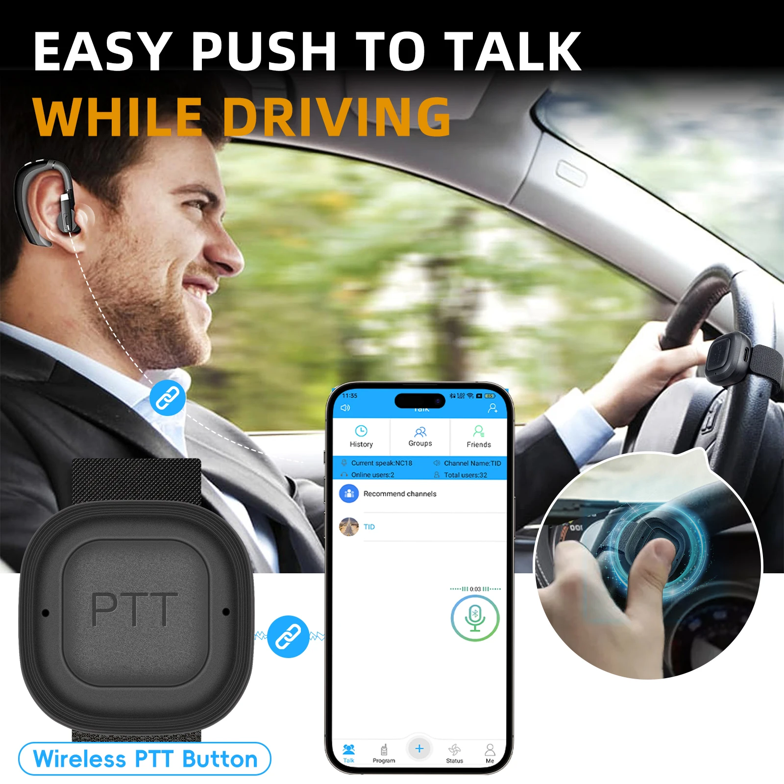 TIDRADIO Wireless PTT ButtonWireless Programming Walkie Talkie Multiple Models PTT Button For Phone for Outdoor Ride Riding
