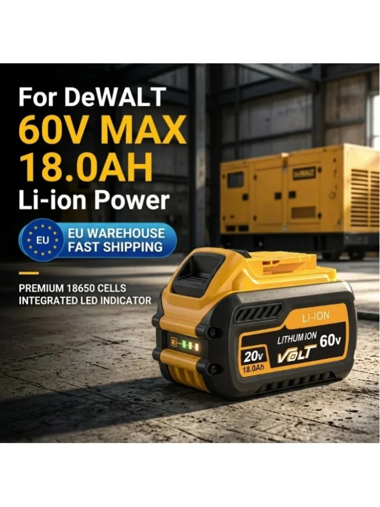 Kompatibel mit Dewei 20V-60V Dual-Voltage-Lithium-Akku 18,0Ah mit großer Kapazität, FlexVolt automatisch schaltender Werkzeugakku.