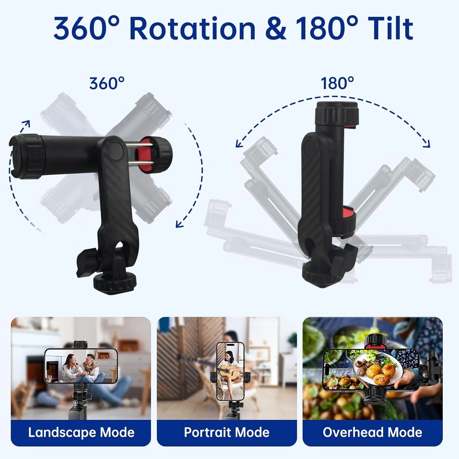 360° Universal Tripod Mount Mobile Phone Clip Holder for iPhone Xiaomi 1/4" Screw With 2 Cold Shoe Mount Adapter