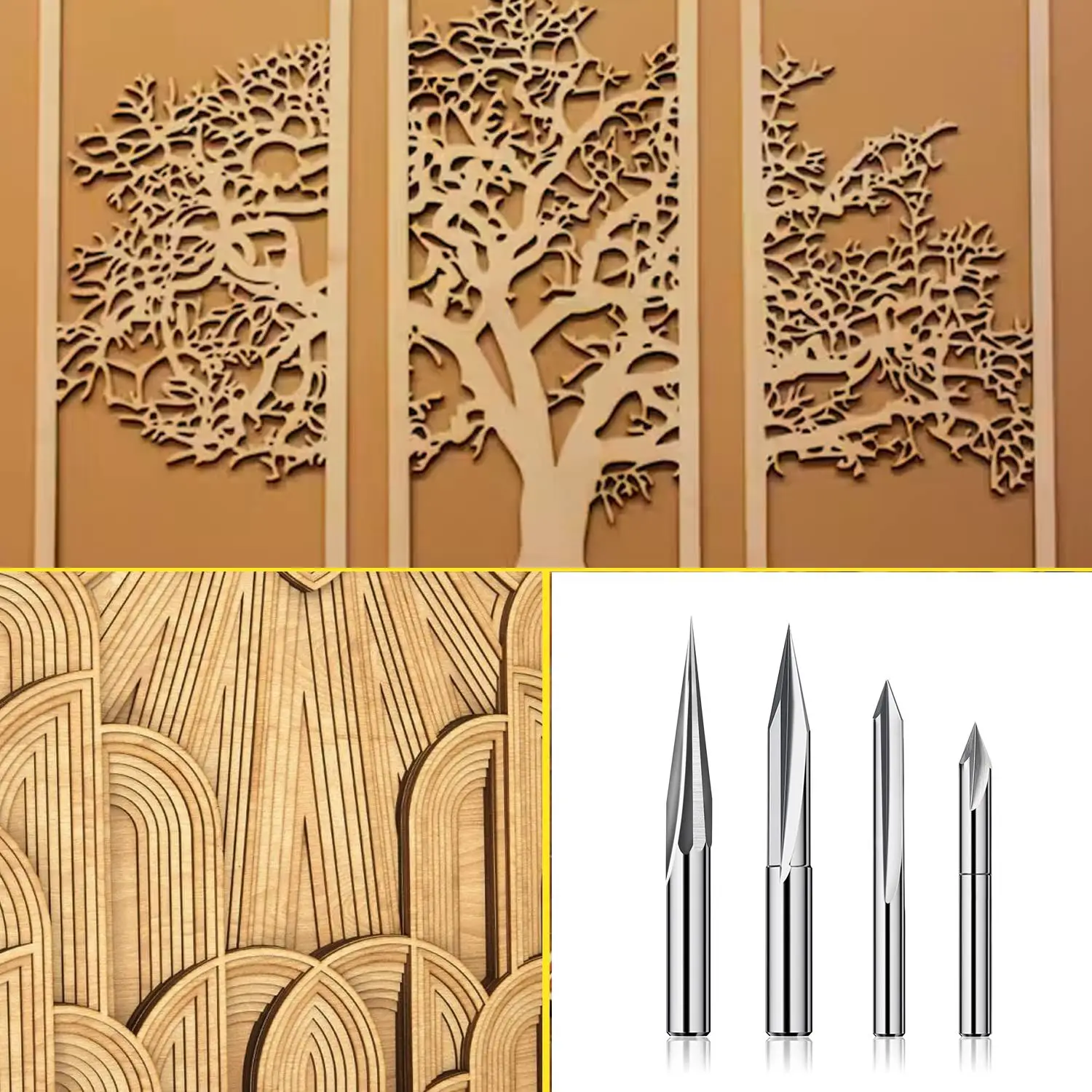 ABRW-CNC Router Bits Set 1/4 Shank, Engraving Wood Carving Router Bit 6Mm & 4Mm, V-Groove, Profile Bit, Tungsten Steel - 4PCS