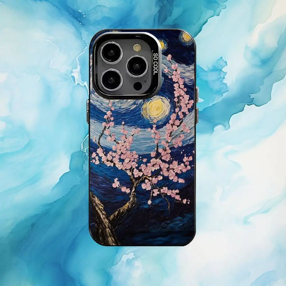حافظة هاتف Van Gogh The Starry Night لهاتف iPhone17,16,15,14,13,12,11 Plus، Pro Max غطاء مقاوم للصدمات من الحلوى السوداء غير اللامعة