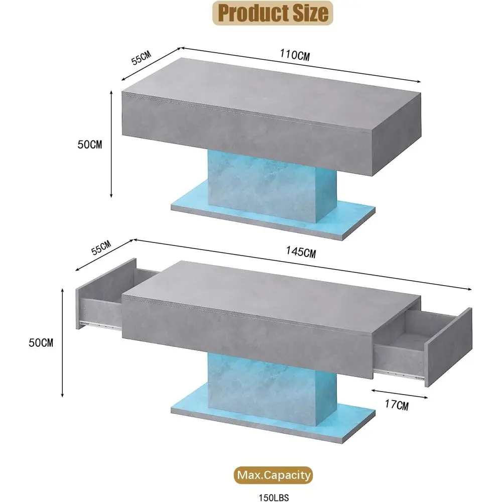Modern Rectangular High Gloss Coffee Table with 2 Drawers for Living Room and Dining Area