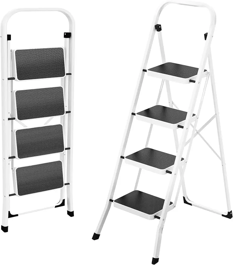 

Step Ladder 4 Step Folding Ladder Lightweight Portable Stepladder with Anti-Slip Pedal Ladders with Convenient Handrails