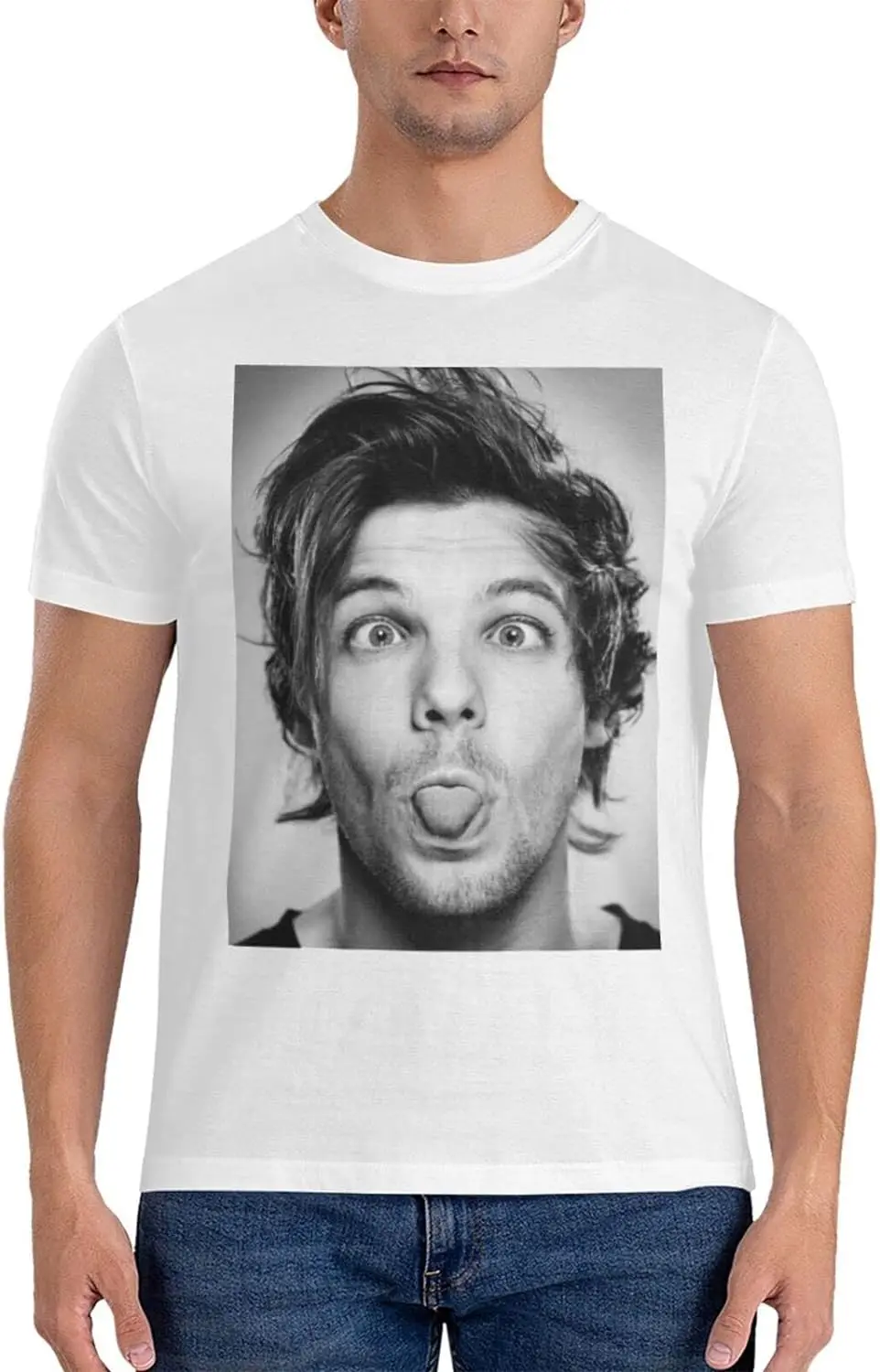 Louis Music Tomlinson T-Shirt Short Sleeve Shirt Neck Casual Top Basic Crew Classic Fashion Black