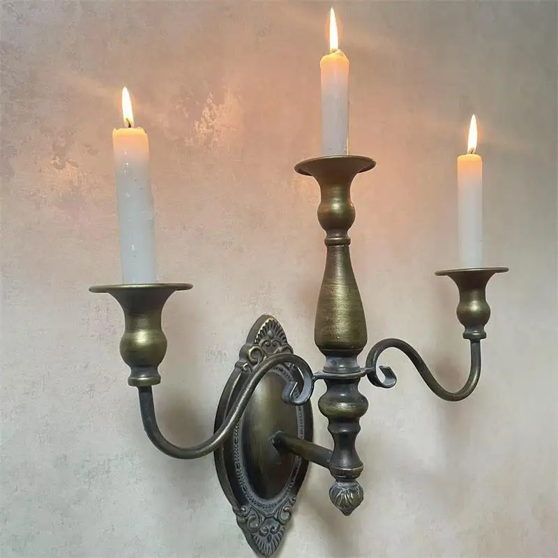 European Iron Candlestick Wall Lamp Dining Table Background Wall Decoration Candle Holder Courtyard Wall Pendant Home Decor