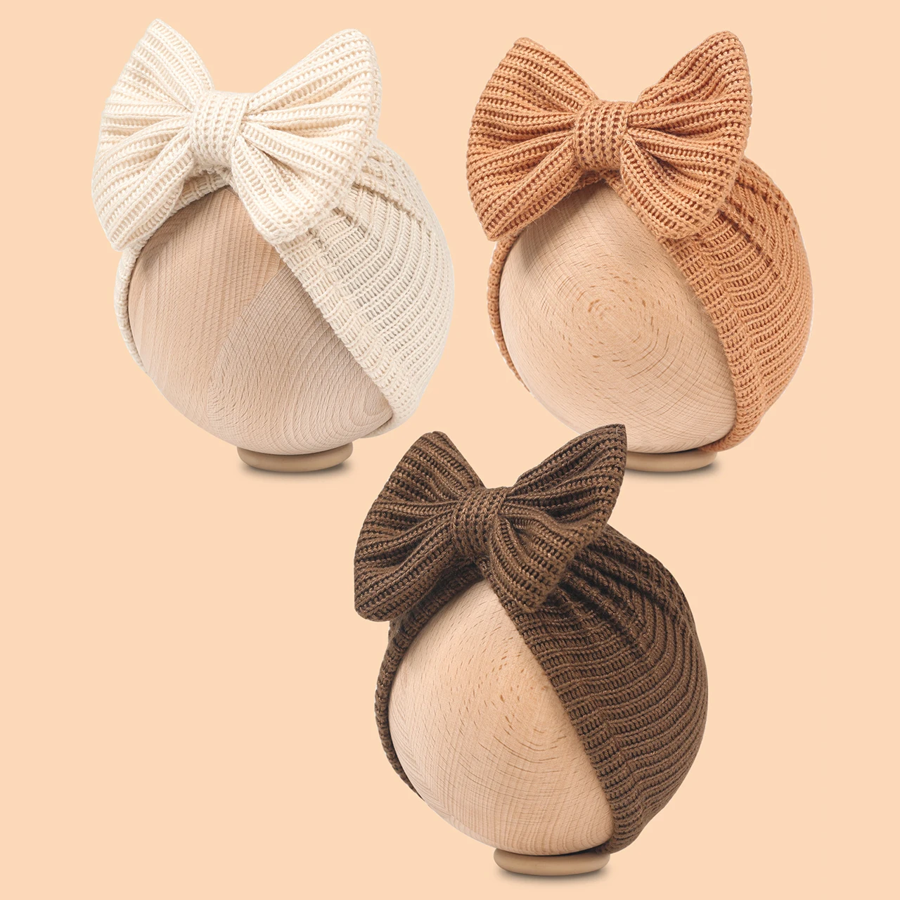 

Autumn and Winter Baby Knitted Headband Hat Bow Indian Hat Solid Color Elastic Headscarf Headband 0-6 Months