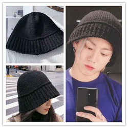 KPOP Knitted Woolen Hat Slimming Fisherman Hat Black Shaggy Bucket Hat Autumn Winter Solid Color Couple Hat