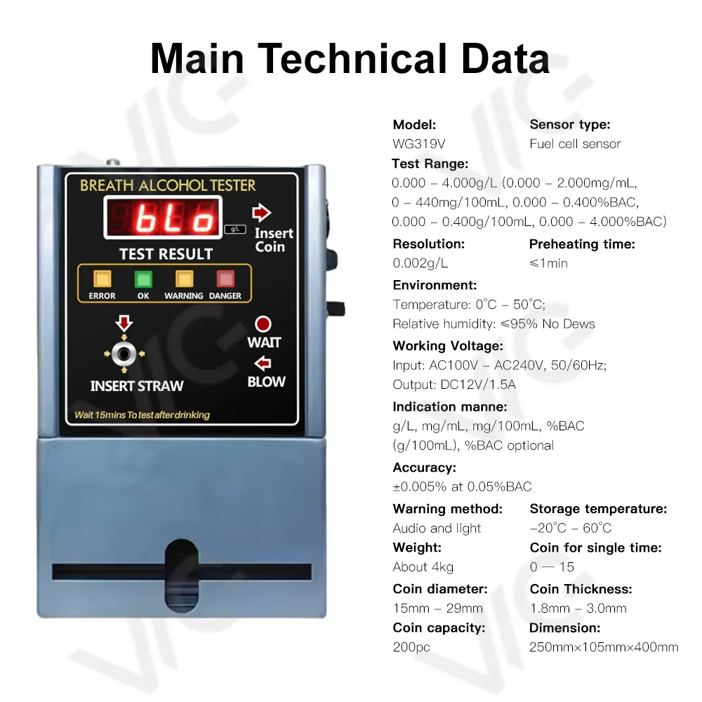 2025 2026 Coin Operated Alohol Tester  Breathalyzer Alcool Tester  Public Place in Stock Alcool test OEM and ODM for Bar Tester