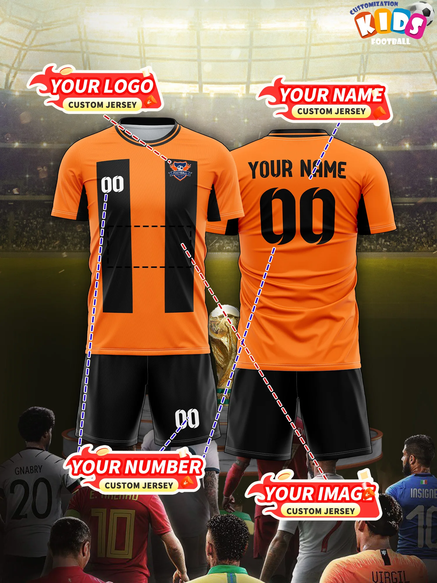 2026 Children's Custom Name and Number Sports V-Neck Jersey, Quick-Drying, Stylish, Heat-Sublimation Technology, Casual Wear