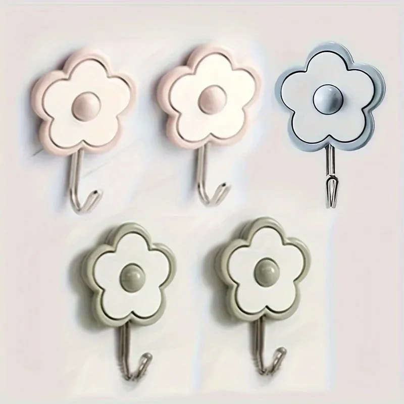 5Pcs Multi-Purpose Decorative Flower Hooks, Punch-Free Strong Self-Adhesive Wall Hangers, Random Colors, Easy Installation