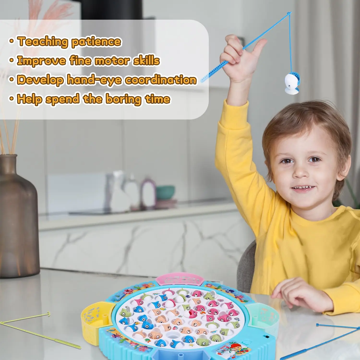 Magnetic Fishing Game Toys, Rotating Board Game with Music, for Kids Party Game Toys Birthday & Christmas Gift