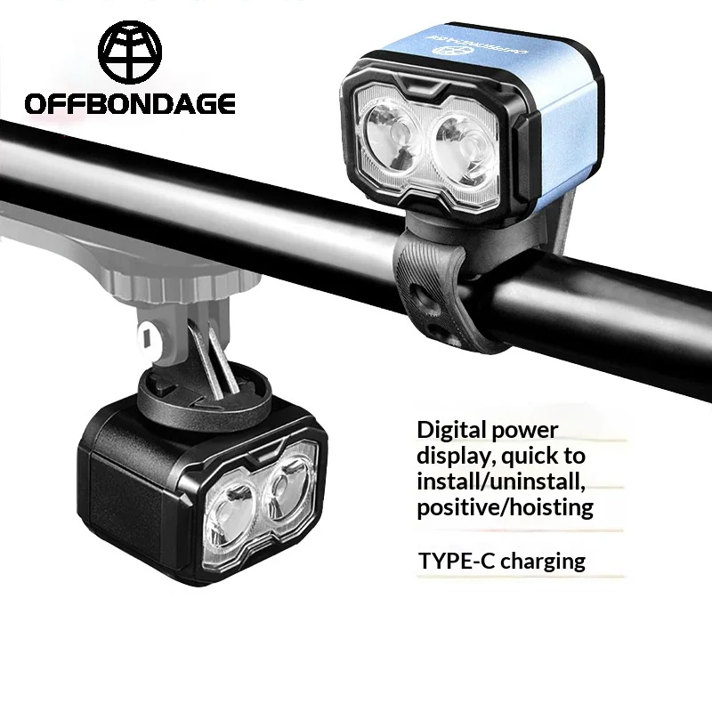 OFFBONDAGE 900LM Bicycle Front Light Digital Power Display Type-C Rechargeable MTB Road Bike Headlight Waterproof Cycling Lamp