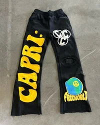 Calça americana de perna larga para homens e mulheres, calça retrô de rua alta, de malha reta hip-hop, Y2K, bordada, nova, 2023