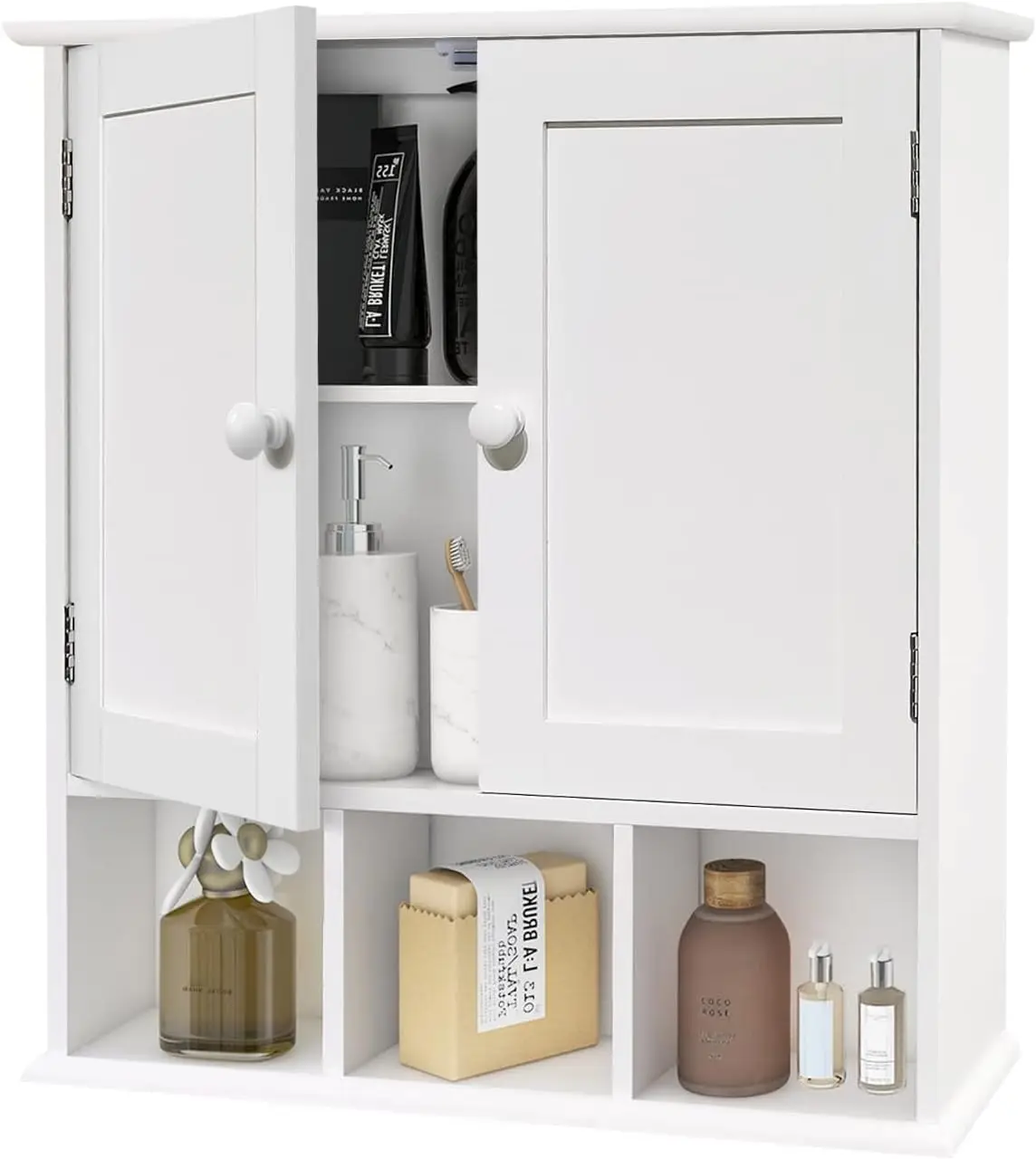 

White Wall-Mounted Bathroom Cabinet with Adjustable Shelves, Over Toilet Storage for Laundry or Kitchen