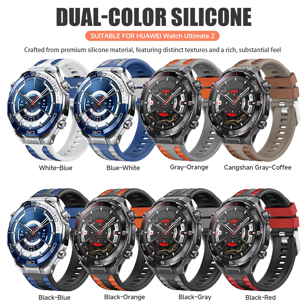 Universal 22mm Silicone Two-color Strap For HUAWEI Watch Ultimate 2/GT 6 Pro Band For WATCH 5 4/GT 5 4 46mm Bracelet Watchband image 6