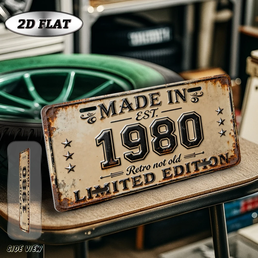 Vintage Aluminium-Blechschild mit Aufschrift „Made in 1980 Limited Edition“ – Wandkunst-Dekoration für Garage, Bar, Männerhöhle – 2D-Flachdruck-Metallposter