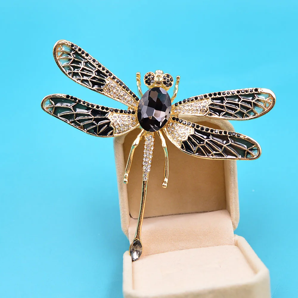 خمر الأوسط النساء الرجال كريستال اليعسوب بروش شارات الموضة الكلاسيكية للجنسين الإبداعية الحشرات دبوس كبير أبازيم الملحقات