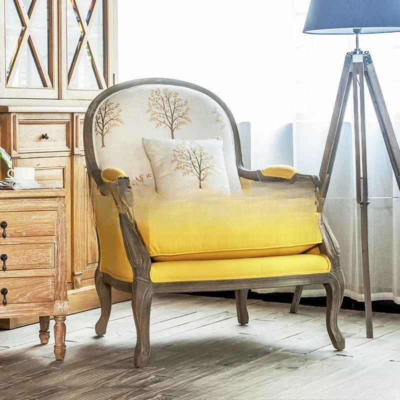 

Solid wood sofa chair furniture simple living room retro old log cafe casual sofa