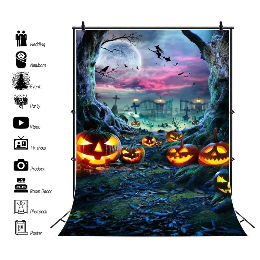 

Halloween Photography Background Full Moon Horror Night Castle Pumpkin Witch Scary Spooky Cemetery Kids Halloween Photo Backdrop