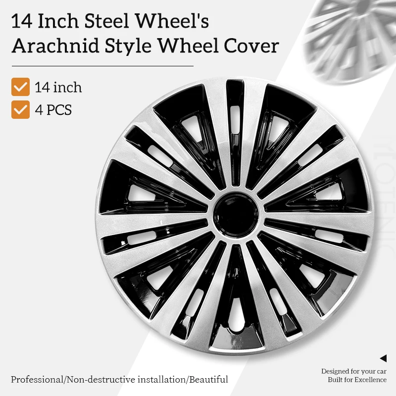 

Универсальные 14-дюймовые колпаки в стиле Arachnid, черные и серебристые чехлы на колеса для автомобилей, набор из 4 штук, подходят для Honda Volkswagen, Chevy, Mazda, Dodge
