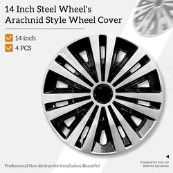 Universal 14 inch Arachnid Style Hubcaps Black & Silver Wheel Covers for Cars Set of 4 Fits Honda Volkswagen, Chevy, Mazda,Dodge