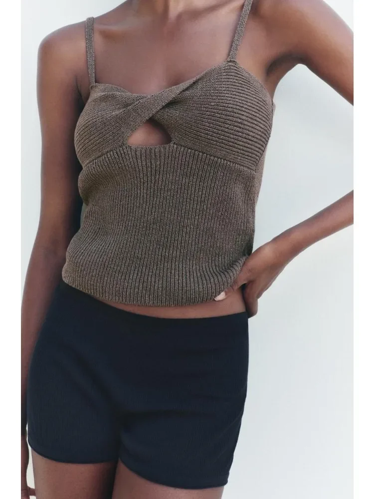 

Женская льняная комбинированная кофта на бретельках, нестандартная Повседневная однотонная модная Элегантная Дамская шикарная облегающая кофта на бретельках, 2024