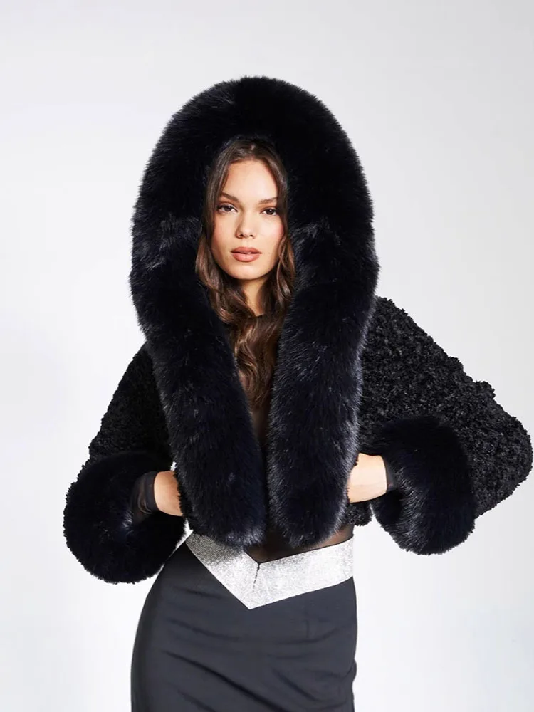 ZADORIN High Quality Faux Fur Coats Hooded Cropped White Black Faux Fur Coat Woman Clothing Fluffy Fur Jacket Winter Outerwears