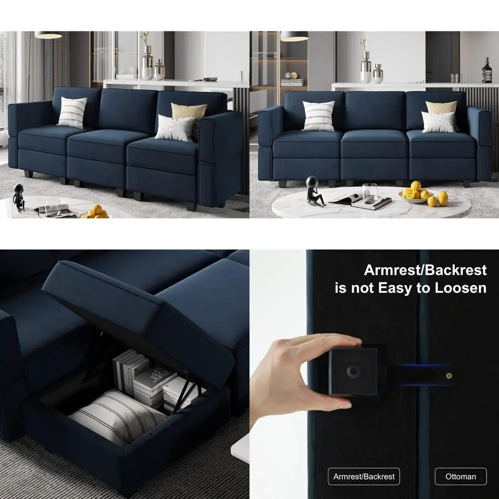 

blue velvet 3-seater modular sofa with storage for living room