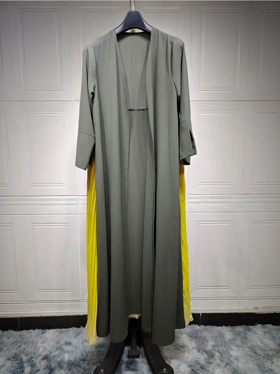 Eid Muslim Pleated Abaya for Women Chiffon Gradient Color Abayas Saudi Arabic Party Dress Ramadan Vestidos Kaftan Long Robe 2024