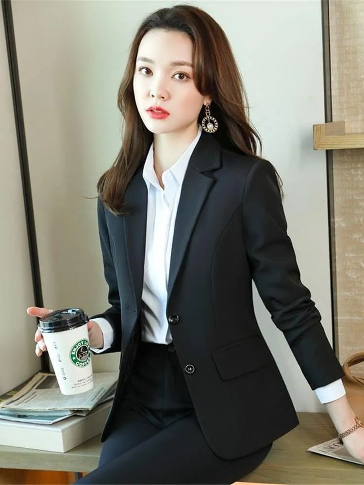 

Bla Fce Lined Suit Jaet for Women Winter Commute Profional Formal Workwear ort Sle Single Button Closure