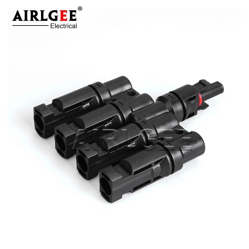 1 Pair 4 To 1 T Branch Male&Female PV Solar Panel Cable Connectors TUV Certified IP67 Waterproof 1000V DC Solar Connector
