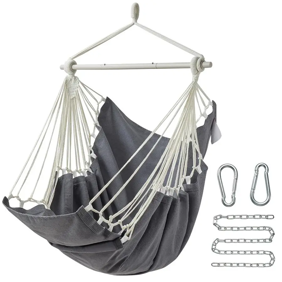 

Hanging Hammock Chair Swing MAX 500 lbs Outdoor Hanging Chair with Footrest Indoor Swing Chair with Portable Steel Spreader Bar
