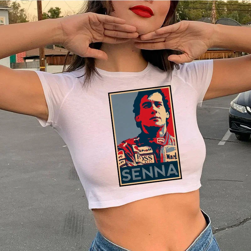 Ayrton Senna clothes t shirt female couple clothes vintage print tshirt crop top ulzzang