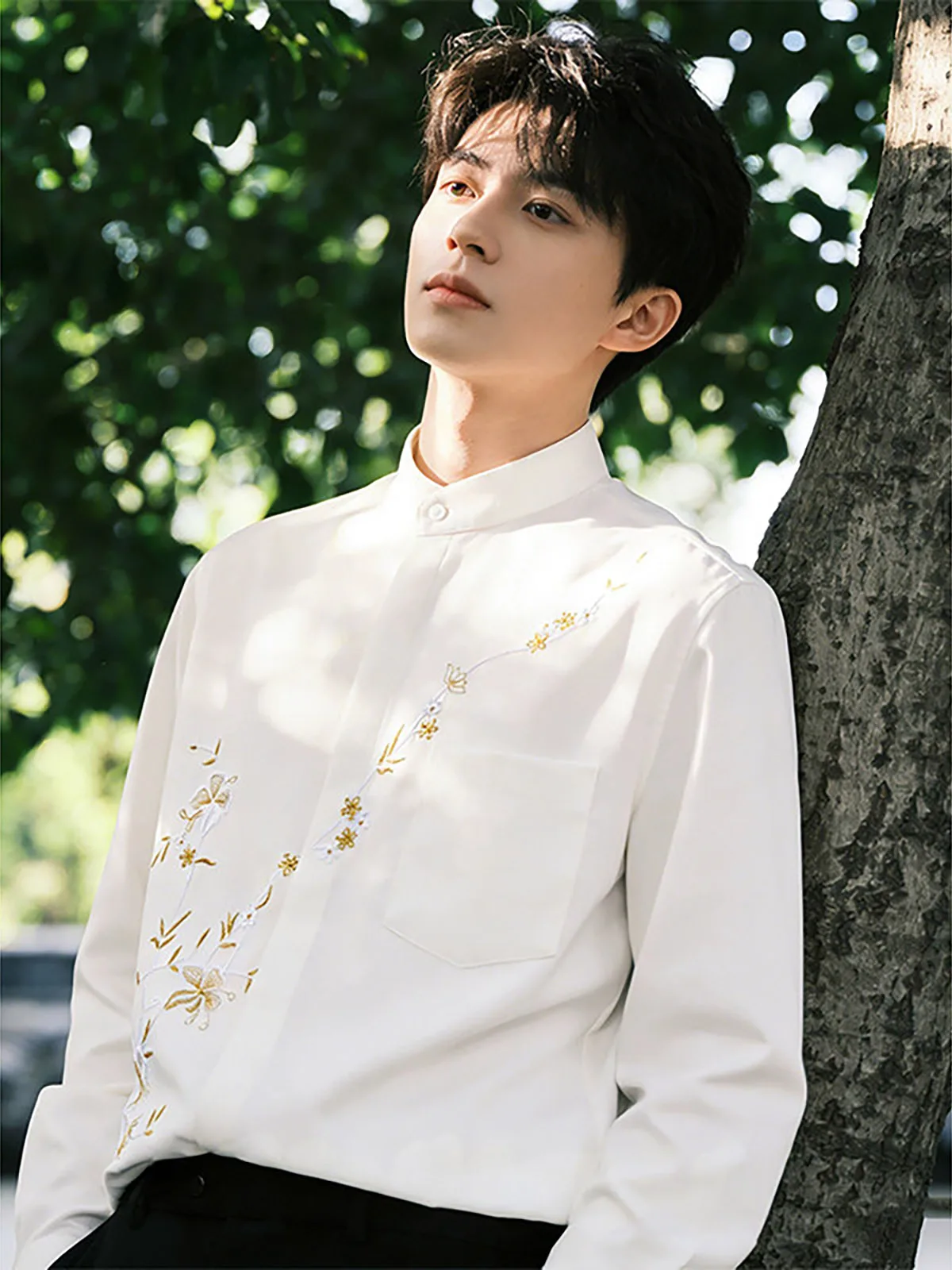 New Chinese Style Embroidered Long Sleeve Shirt Men's High Quality Drapey  Shirt Shoulder Width Regular Length Casua...