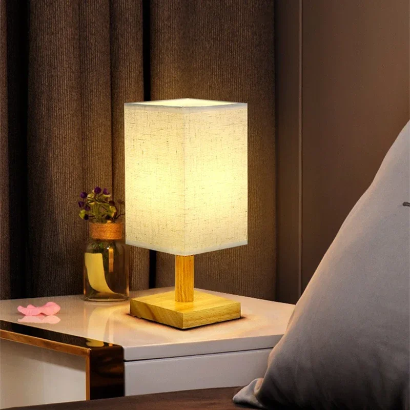 LED Table Lamps Dimmable USB Plug Simple Lamp Light Fabric Lampshade For Home Bedroom Decor Bedside Chinese Style Night Lighting