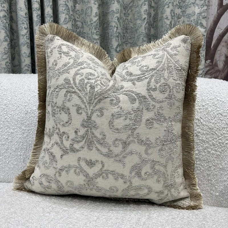 Luxurious Fringe Pipping European Style Home Decorative Pillow Case Chenille Camel Gray 45x45cm 1 Piece Pack Sofa Cushion Cover