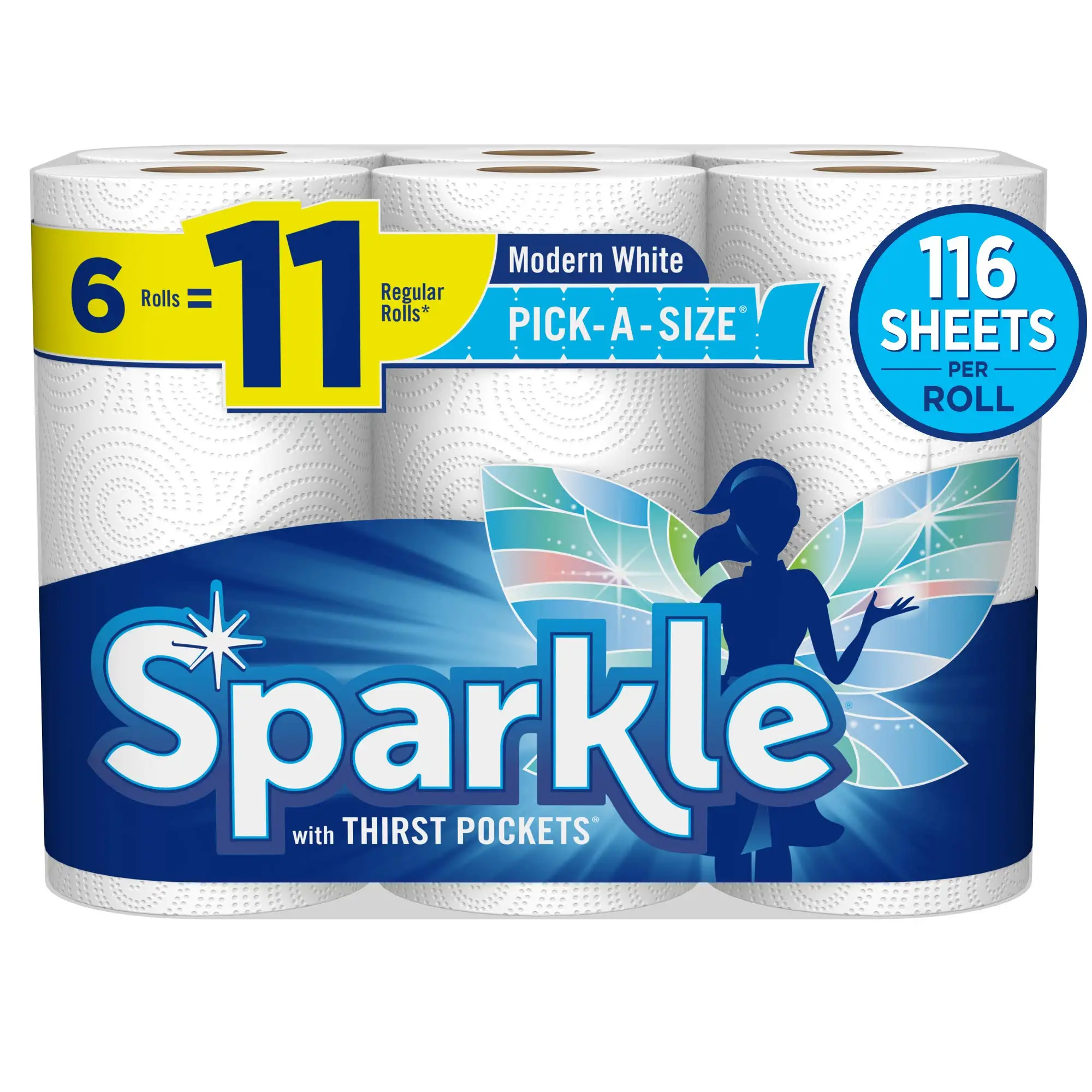 

Бумажные полотенца Sparkle Pick-A-Size, 6 рулонов = 11 стандартных рулонов, экономичная упаковка с полными и половинными листами.