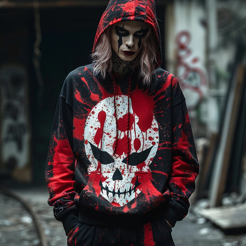 2024Large size sweatshirt Halloween clown print Gothic pullover sweatshirt men's long sleeved winter pullover hooded sweatshirt