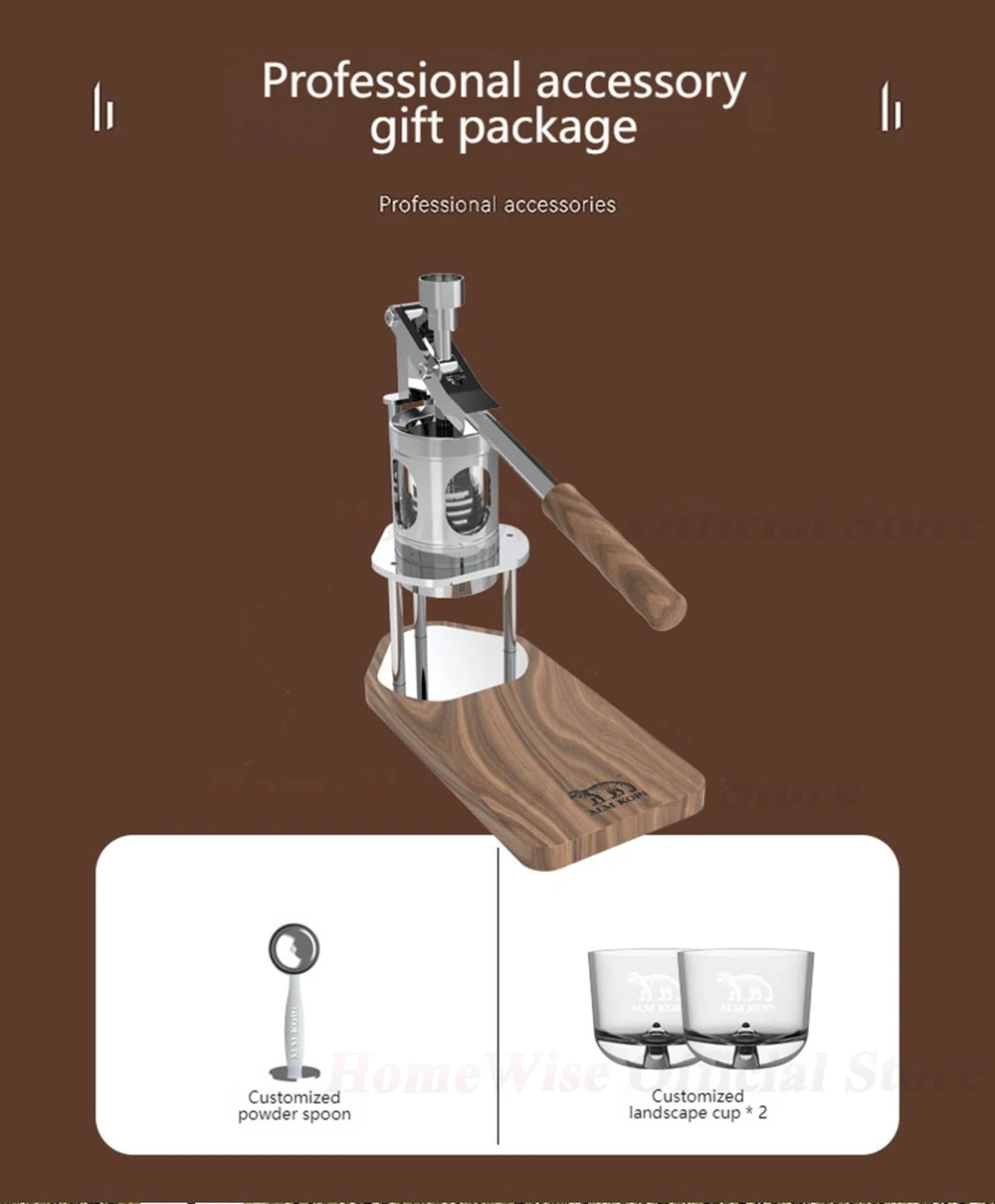 HomeWise WS/WS1 Portable Manual Espresso Maker with Pressure Gauge for Travel and Home Use Pour-Over and Iced Coffee 51/58mm