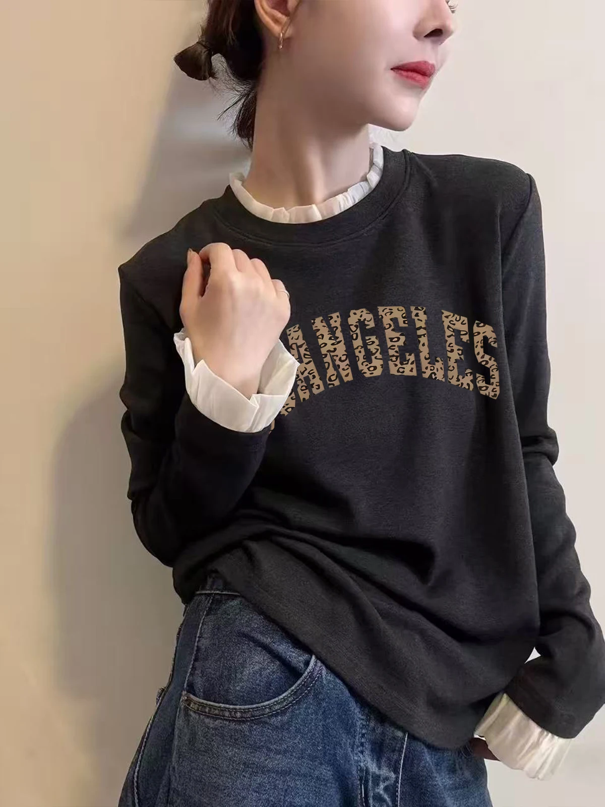 Korean Style Lace Long Sleeve Women's T-Shirt Fashionable Versatile Base Layer Shirt Stylish Warm Inner Wear Top for Autumn W...