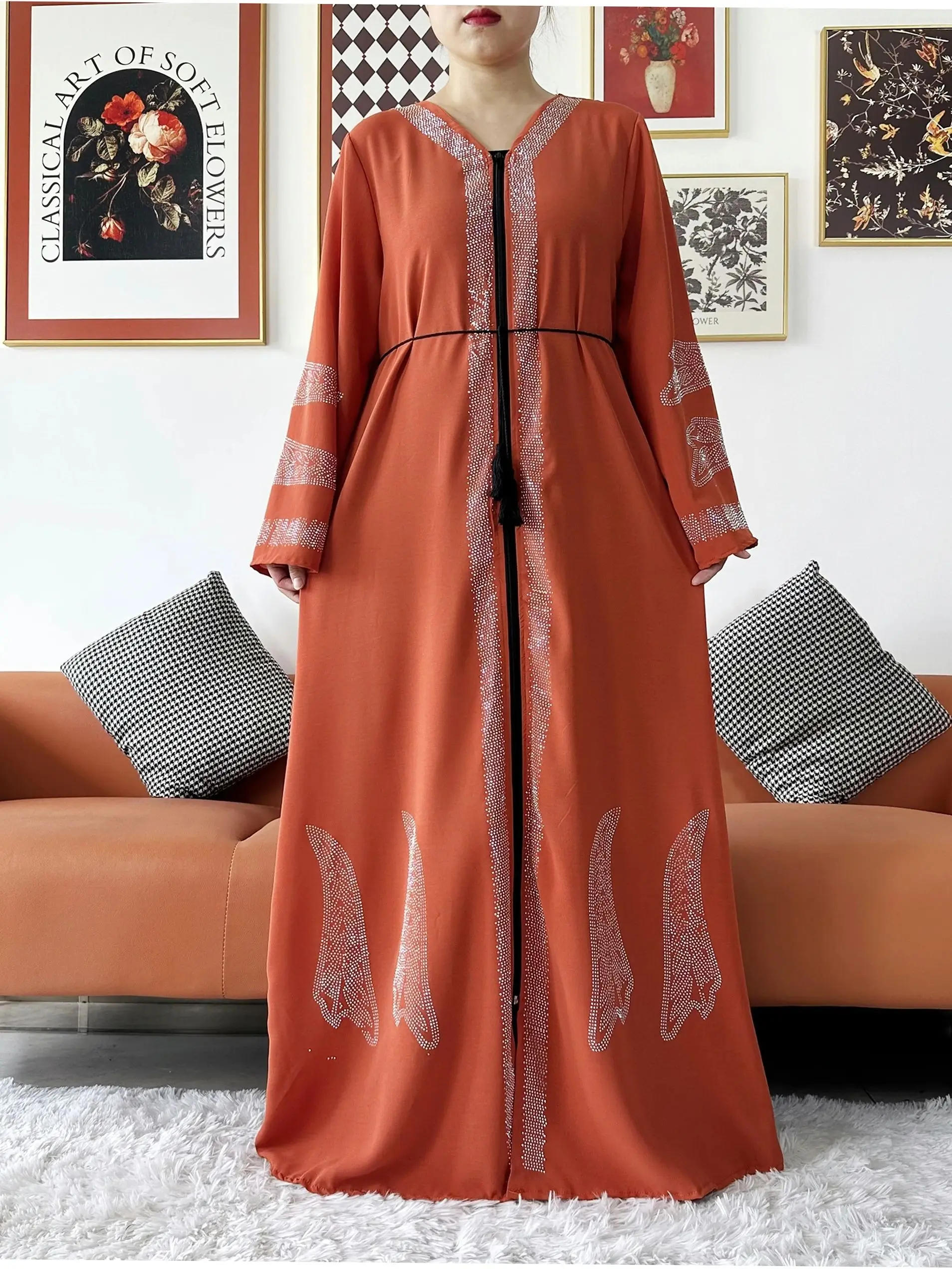 2024 donne elegante vestito da partito Chiffon aperto Abaya donne musulmane vestono abbigliamento islamico Cardigan Abaya donne vestito musulmano