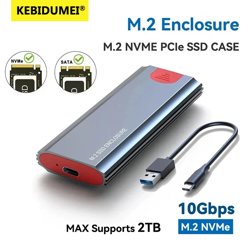מארז M2 NVMe SSD 10Gbps PCIe תיבת SSD ניידת USB C USB 3.1 כלי חיצוני חינם עם מתאם חימום ל-M.2 SSD