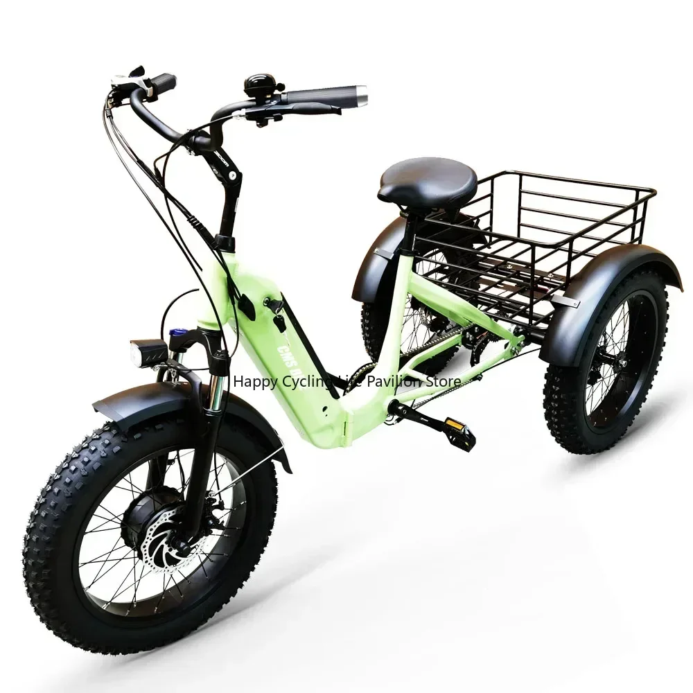 3 Wheel For Adults 48V 500W 20KM/H 20 Inch Folding Electric Tricycle Fat Tire Electric Cargo Bike Bicycle Aluminum Alloy