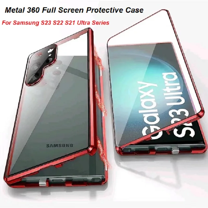 Metal Magnetic MagSafe Case For Samsung Galaxy S24 S23 S22 S21 Ultra 360° Full Surround Screen Lens HD Glass Protection Cover